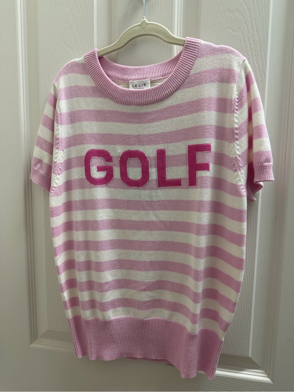 Le Lis Pink & Cream Striped 'GOLF' Short-Sleeve Sweater NWT 🏌🏻‍♀️⛳️